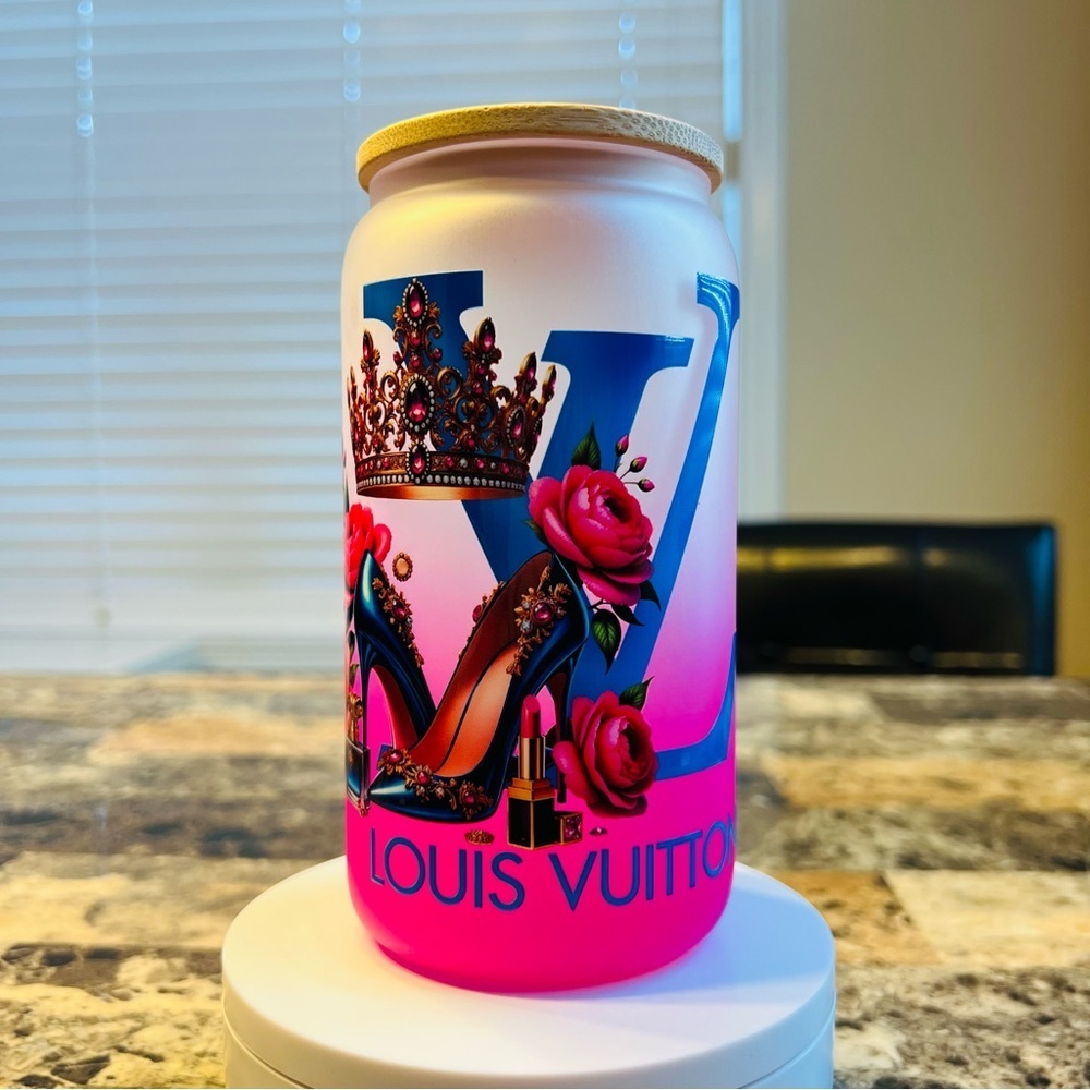 Beautiful Pink and Blue Floral 16oz Glass Tumbler